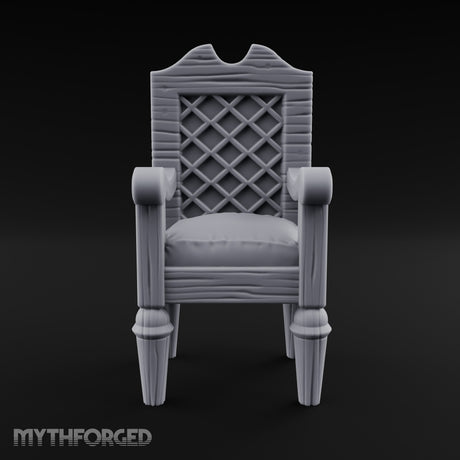 Lattice-Backed Cushion-Seated Pirate Captain's Chair Miniature for Dungeons and Dragons, Pathfinder or other TTRPGs