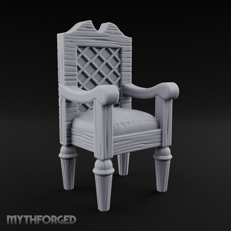 Lattice-Backed Cushion-Seated Pirate Captain's Chair Miniature for Dungeons and Dragons, Pathfinder or other TTRPGs