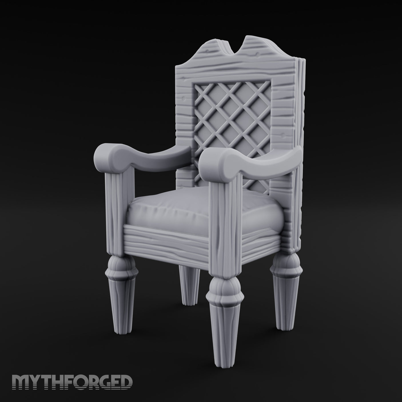 Lattice-Backed Cushion-Seated Pirate Captain's Chair Miniature for Dungeons and Dragons, Pathfinder or other TTRPGs