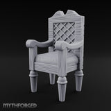 Lattice-Backed Cushion-Seated Pirate Captain's Chair Miniature for Dungeons and Dragons, Pathfinder or other TTRPGs