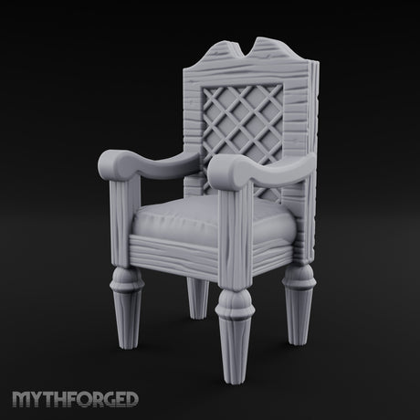 Lattice-Backed Cushion-Seated Pirate Captain's Chair Miniature for Dungeons and Dragons, Pathfinder or other TTRPGs