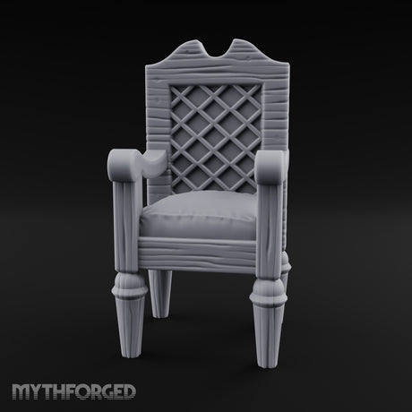Lattice-Backed Cushion-Seated Pirate Captain's Chair Miniature for Dungeons and Dragons, Pathfinder or other TTRPGs