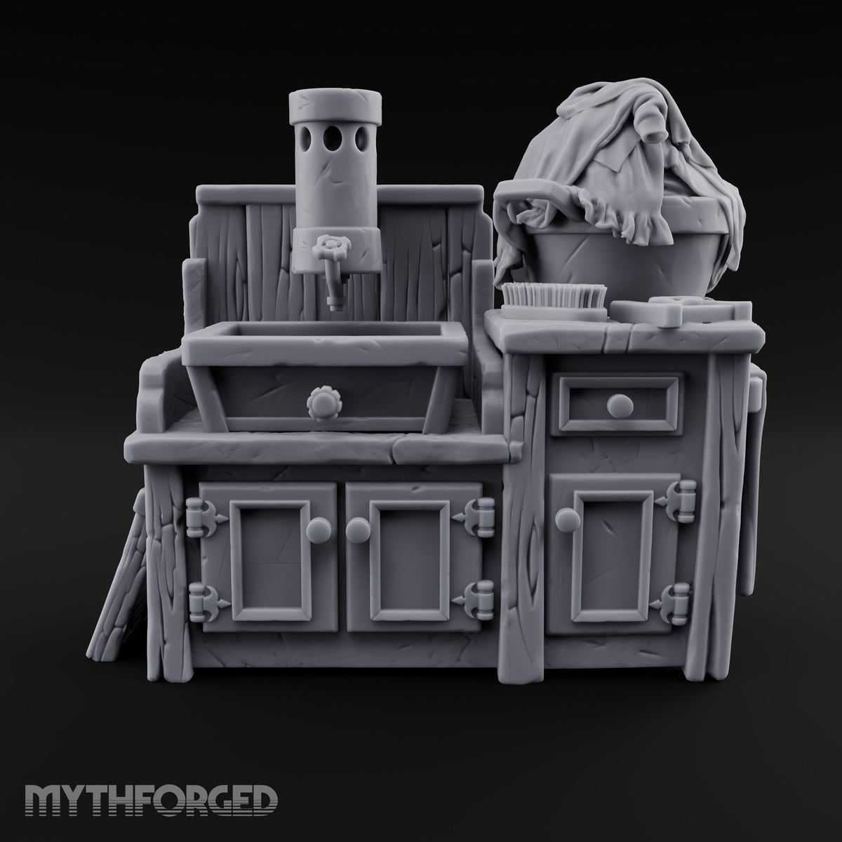Scrub Brush Waiting Its Turn Wooden Laundry Sink Cabinet