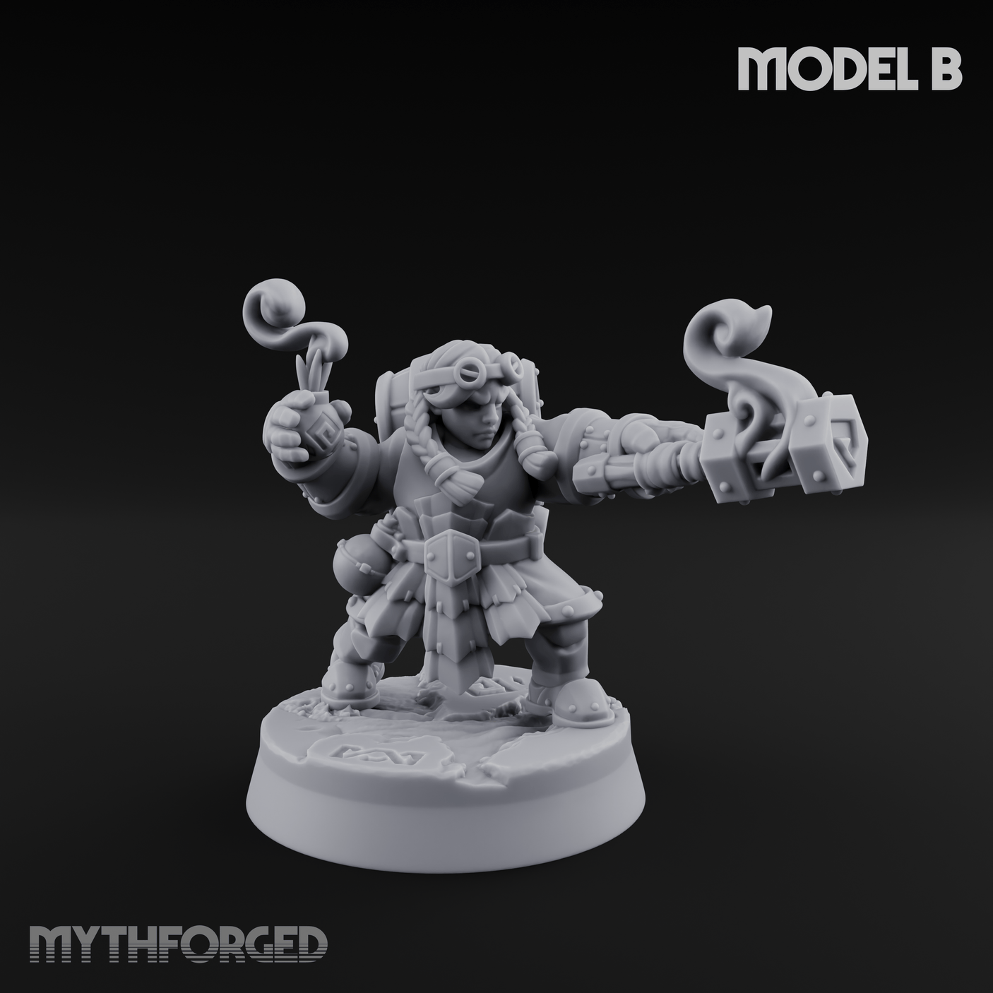 Clicking and Whirring Dwarf Artificers Miniature for Dungeons and Dragons, Pathfinder or other TTRPGs