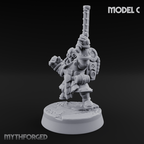 Clicking and Whirring Dwarf Artificers C Miniature for Dungeons and Dragons, Pathfinder or other TTRPGs