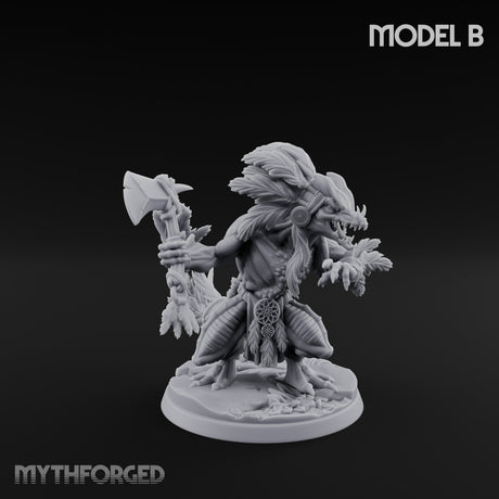 Leaf And Bone Adorned Lizardfolk Shaman B Miniature for Dungeons and Dragons, Pathfinder or other TTRPGs