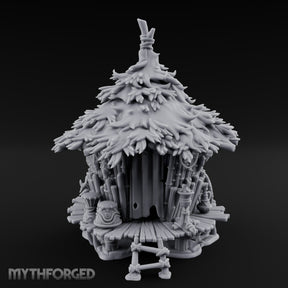 Leaf-Thatched Idol-Guarded Tribal Bamboo Hut Miniature for Dungeons and Dragons, Pathfinder or other TTRPGs