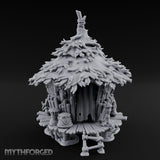 Leaf-Thatched Idol-Guarded Tribal Bamboo Hut Miniature for Dungeons and Dragons, Pathfinder or other TTRPGs