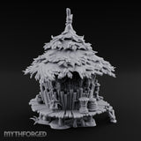 Leaf-Thatched Idol-Guarded Tribal Bamboo Hut Miniature for Dungeons and Dragons, Pathfinder or other TTRPGs