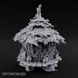 Leaf-Thatched Idol-Guarded Tribal Bamboo Hut Miniature for Dungeons and Dragons, Pathfinder or other TTRPGs
