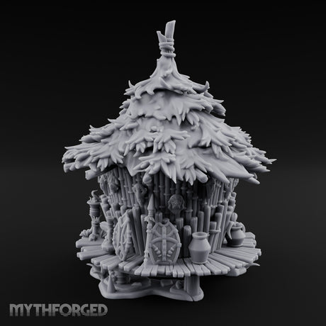 Leaf-Thatched Idol-Guarded Tribal Bamboo Hut Miniature for Dungeons and Dragons, Pathfinder or other TTRPGs
