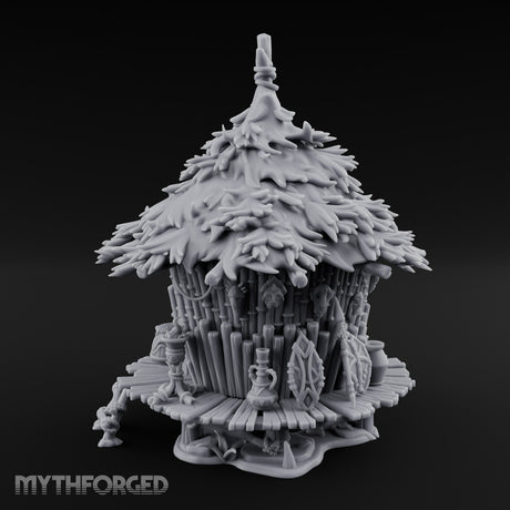 Leaf-Thatched Idol-Guarded Tribal Bamboo Hut Miniature for Dungeons and Dragons, Pathfinder or other TTRPGs