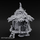 Leaf-Thatched Idol-Guarded Tribal Bamboo Hut Miniature for Dungeons and Dragons, Pathfinder or other TTRPGs