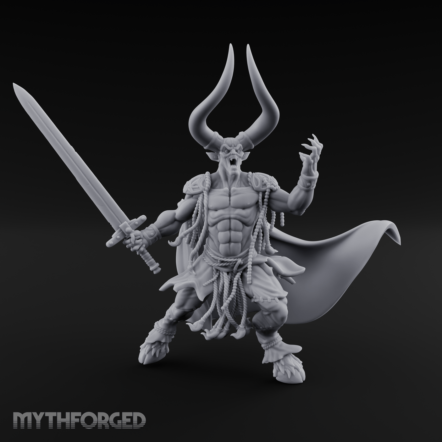 Horns Raised Roaring Demon Warlord Miniature for Dungeons and Dragons, Pathfinder or other TTRPGs