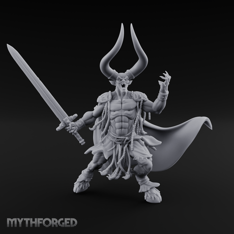 Horns Raised Roaring Demon Warlord Miniature for Dungeons and Dragons, Pathfinder or other TTRPGs