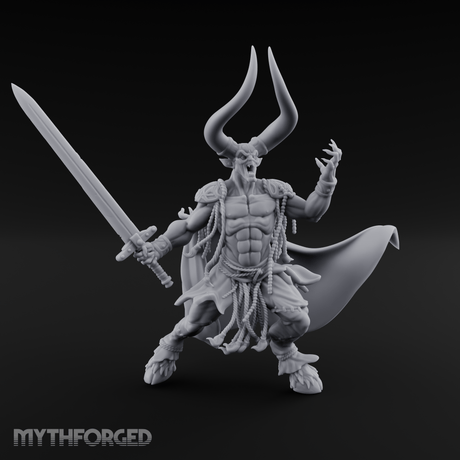 Horns Raised Roaring Demon Warlord Miniature for Dungeons and Dragons, Pathfinder or other TTRPGs