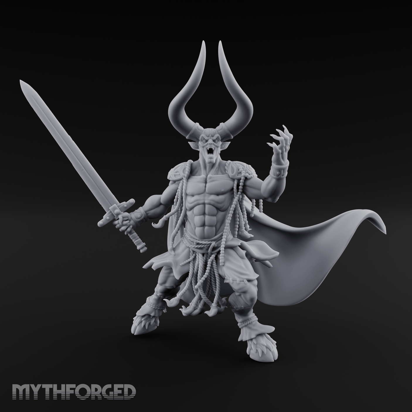 Horns Raised Roaring Demon Warlord Miniature for Dungeons and Dragons, Pathfinder or other TTRPGs
