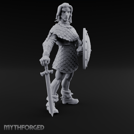 Shield And Blade Ready Human Warrior Miniature for Dungeons and Dragons, Pathfinder or other TTRPGs