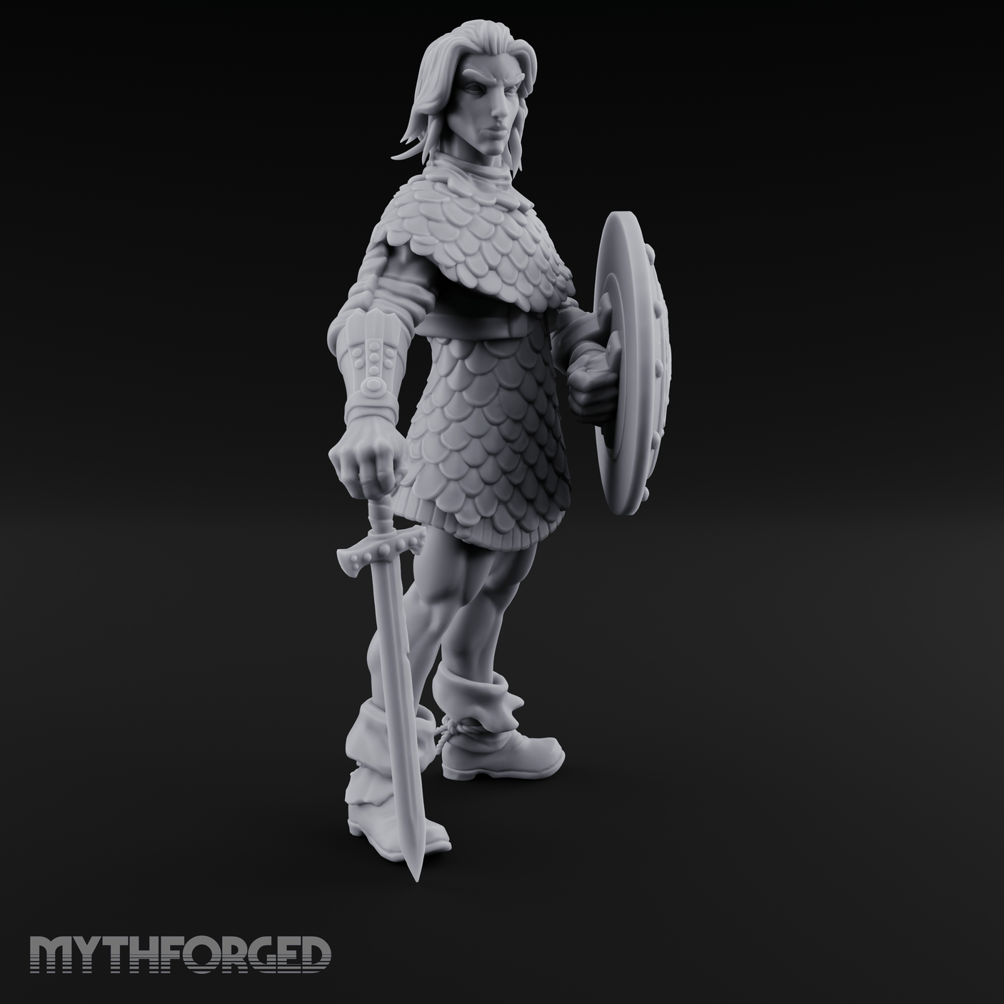 Shield And Blade Ready Human Warrior Miniature for Dungeons and Dragons, Pathfinder or other TTRPGs