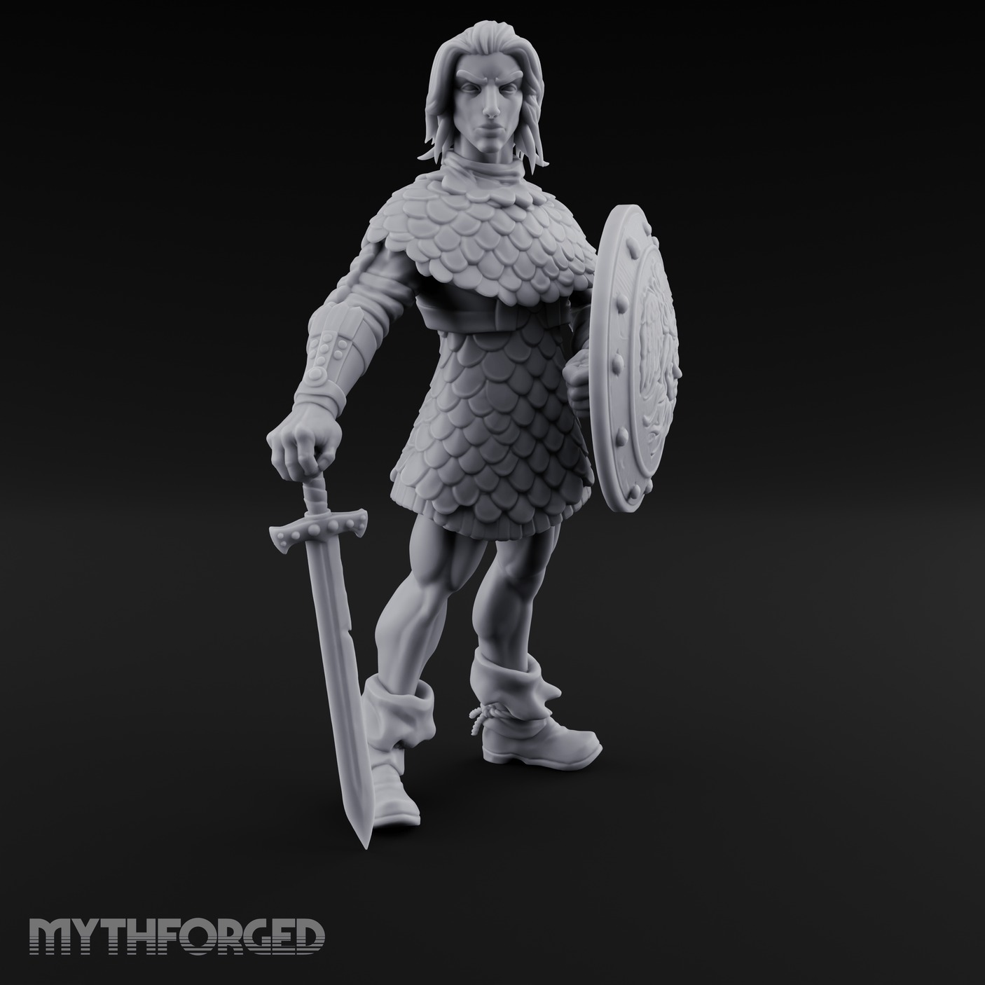 Shield And Blade Ready Human Warrior Miniature for Dungeons and Dragons, Pathfinder or other TTRPGs