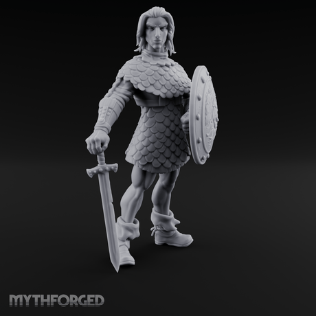 Shield And Blade Ready Human Warrior Miniature for Dungeons and Dragons, Pathfinder or other TTRPGs