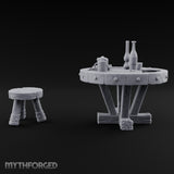 Drinks Poured, Stool Pulled Out Wooden Round Table with Stool