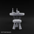 Drinks Poured, Stool Pulled Out Wooden Round Table with Stool