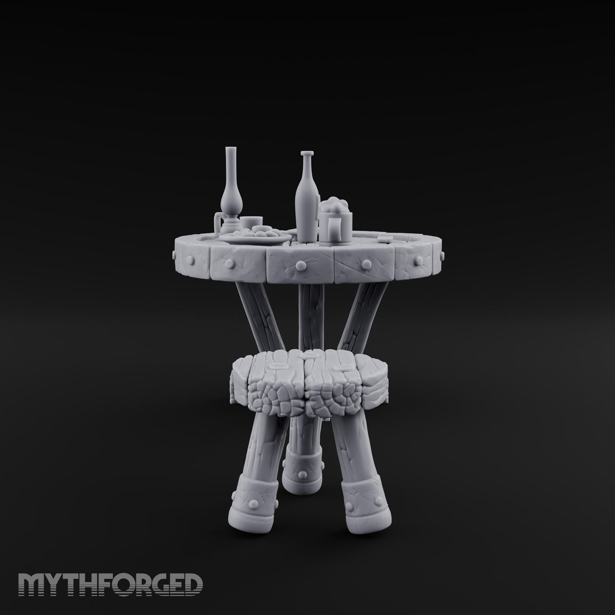 Drinks Poured, Stool Pulled Out Wooden Round Table with Stool