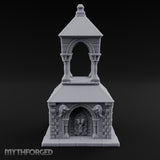 Lion-Carved Arch-Crowned Roadside Shrine Chapel Miniature for Dungeons and Dragons, Pathfinder or other TTRPGs