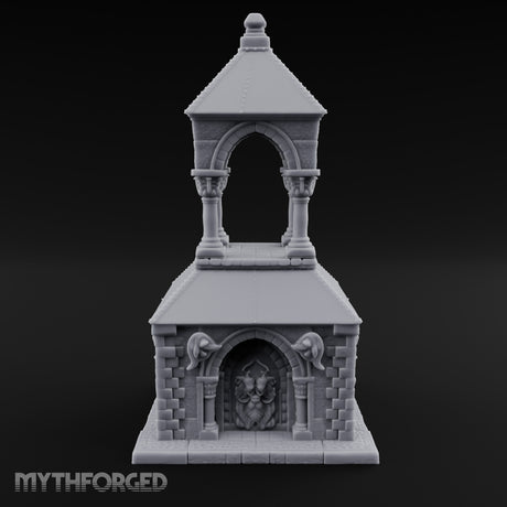 Lion-Carved Arch-Crowned Roadside Shrine Chapel Miniature for Dungeons and Dragons, Pathfinder or other TTRPGs