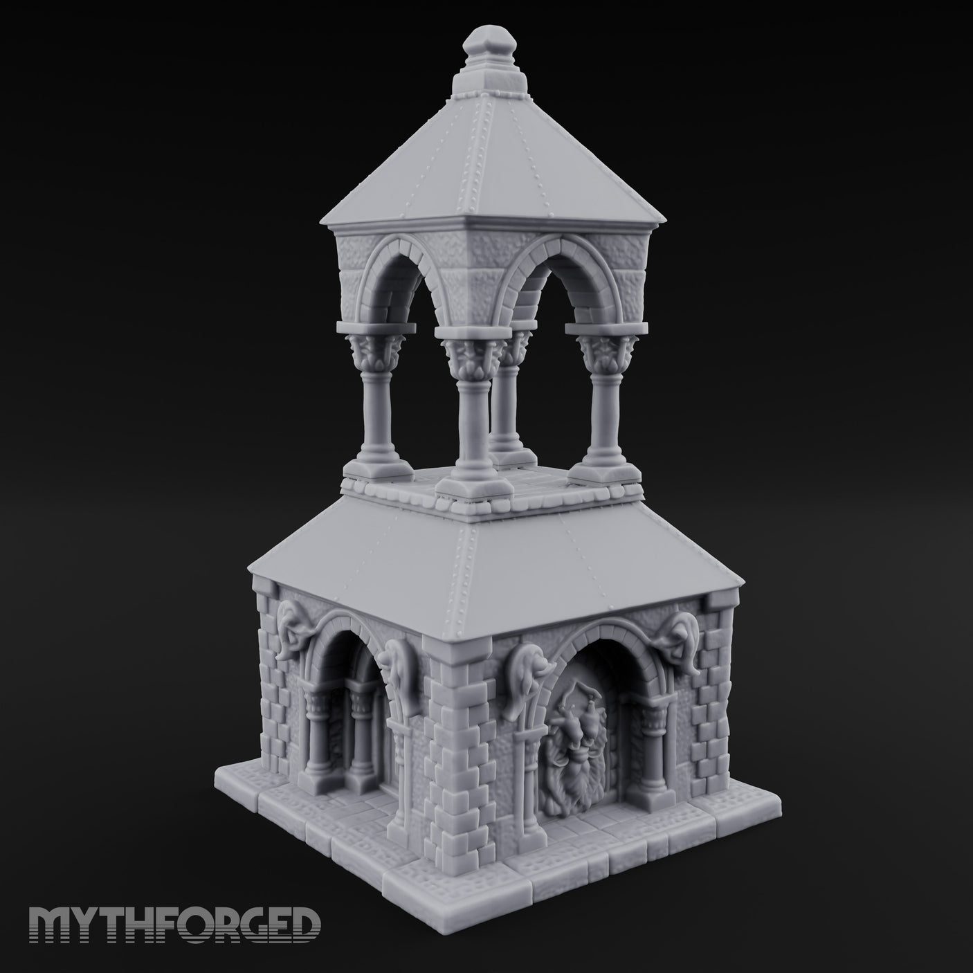 Lion-Carved Arch-Crowned Roadside Shrine Chapel Miniature for Dungeons and Dragons, Pathfinder or other TTRPGs