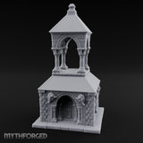 Lion-Carved Arch-Crowned Roadside Shrine Chapel Miniature for Dungeons and Dragons, Pathfinder or other TTRPGs