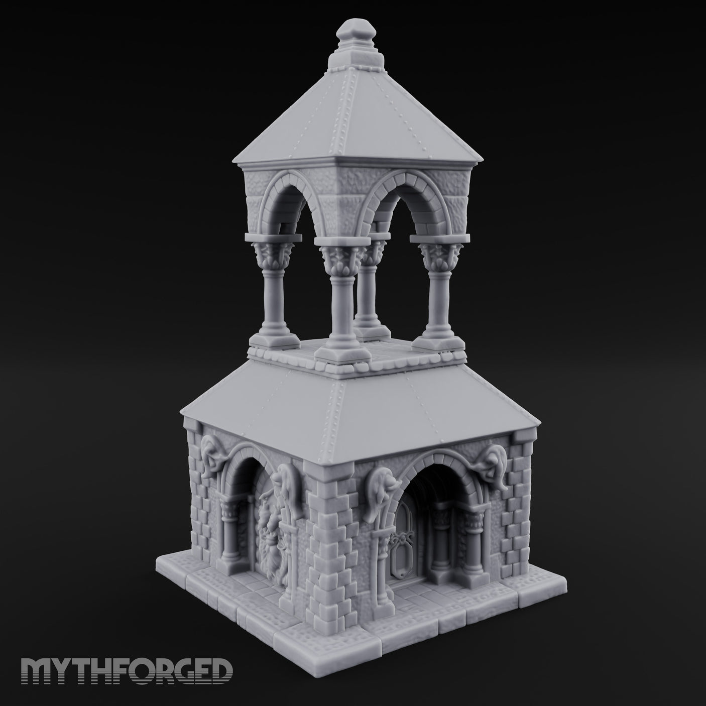 Lion-Carved Arch-Crowned Roadside Shrine Chapel Miniature for Dungeons and Dragons, Pathfinder or other TTRPGs