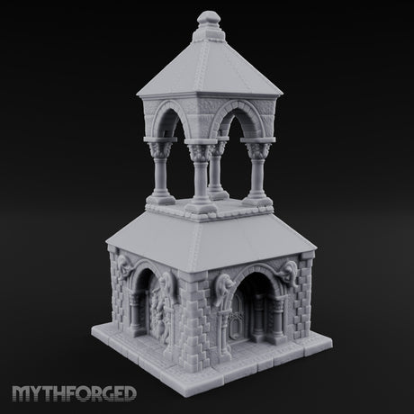 Lion-Carved Arch-Crowned Roadside Shrine Chapel Miniature for Dungeons and Dragons, Pathfinder or other TTRPGs
