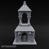 Lion-Carved Arch-Crowned Roadside Shrine Chapel Miniature for Dungeons and Dragons, Pathfinder or other TTRPGs