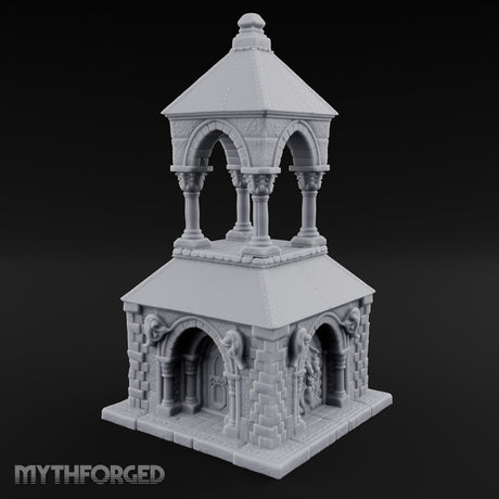 Lion-Carved Arch-Crowned Roadside Shrine Chapel Miniature for Dungeons and Dragons, Pathfinder or other TTRPGs