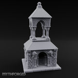 Lion-Carved Arch-Crowned Roadside Shrine Chapel Miniature for Dungeons and Dragons, Pathfinder or other TTRPGs