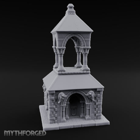 Lion-Carved Arch-Crowned Roadside Shrine Chapel Miniature for Dungeons and Dragons, Pathfinder or other TTRPGs