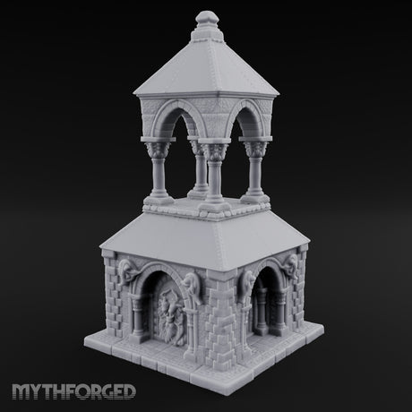 Lion-Carved Arch-Crowned Roadside Shrine Chapel Miniature for Dungeons and Dragons, Pathfinder or other TTRPGs