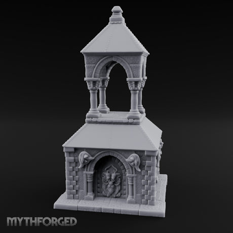 Lion-Carved Arch-Crowned Roadside Shrine Chapel Miniature for Dungeons and Dragons, Pathfinder or other TTRPGs