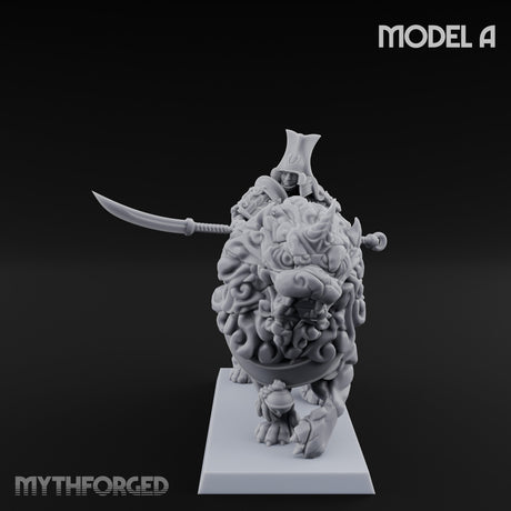 Lion Dog Riding Mounted Thunder Warrior A Miniature for Dungeons and Dragons, Pathfinder or other TTRPGs