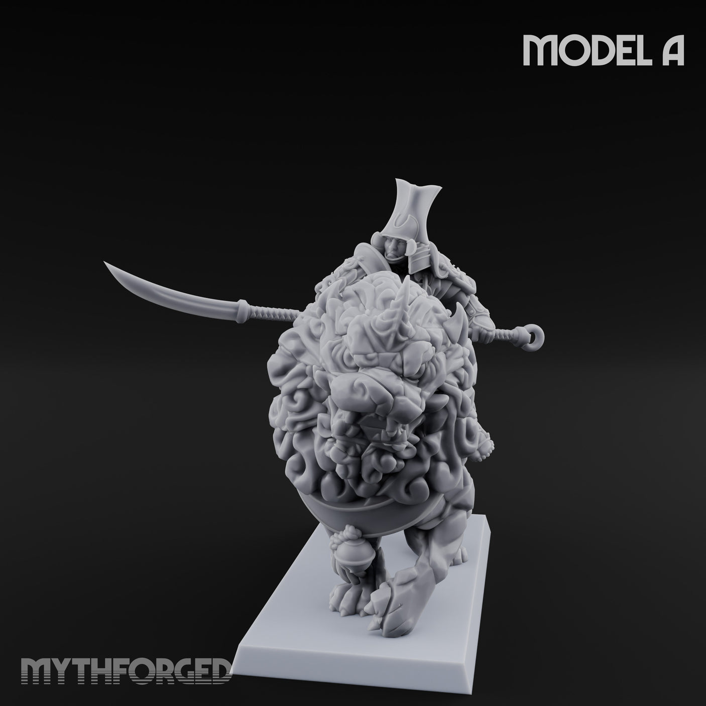 Lion Dog Riding Mounted Thunder Warrior A Miniature for Dungeons and Dragons, Pathfinder or other TTRPGs