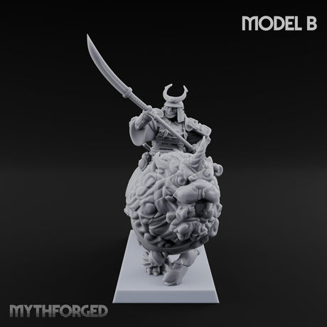 Lion Dog Riding Mounted Thunder Warrior B Miniature for Dungeons and Dragons, Pathfinder or other TTRPGs
