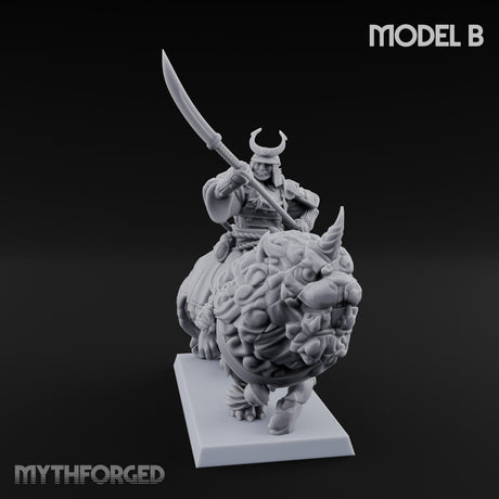 Lion Dog Riding Mounted Thunder Warrior B Miniature for Dungeons and Dragons, Pathfinder or other TTRPGs