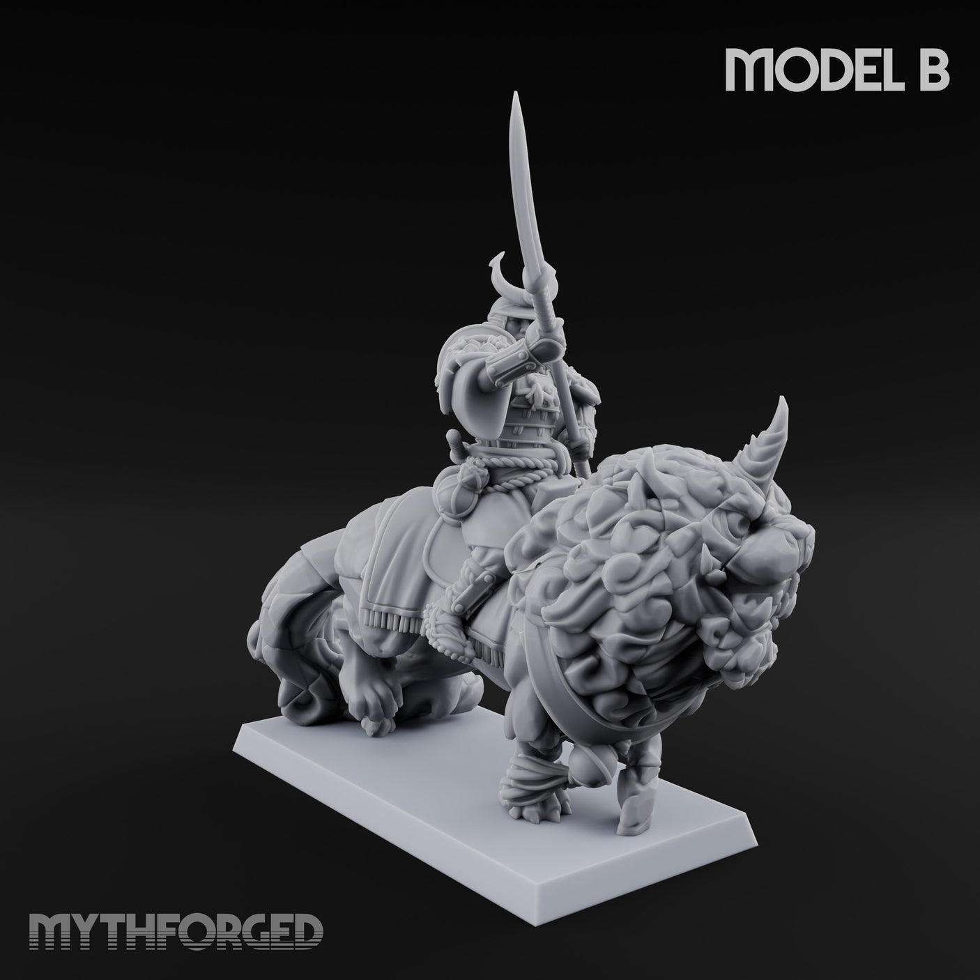 Lion Dog Riding Mounted Thunder Warrior B Miniature for Dungeons and Dragons, Pathfinder or other TTRPGs