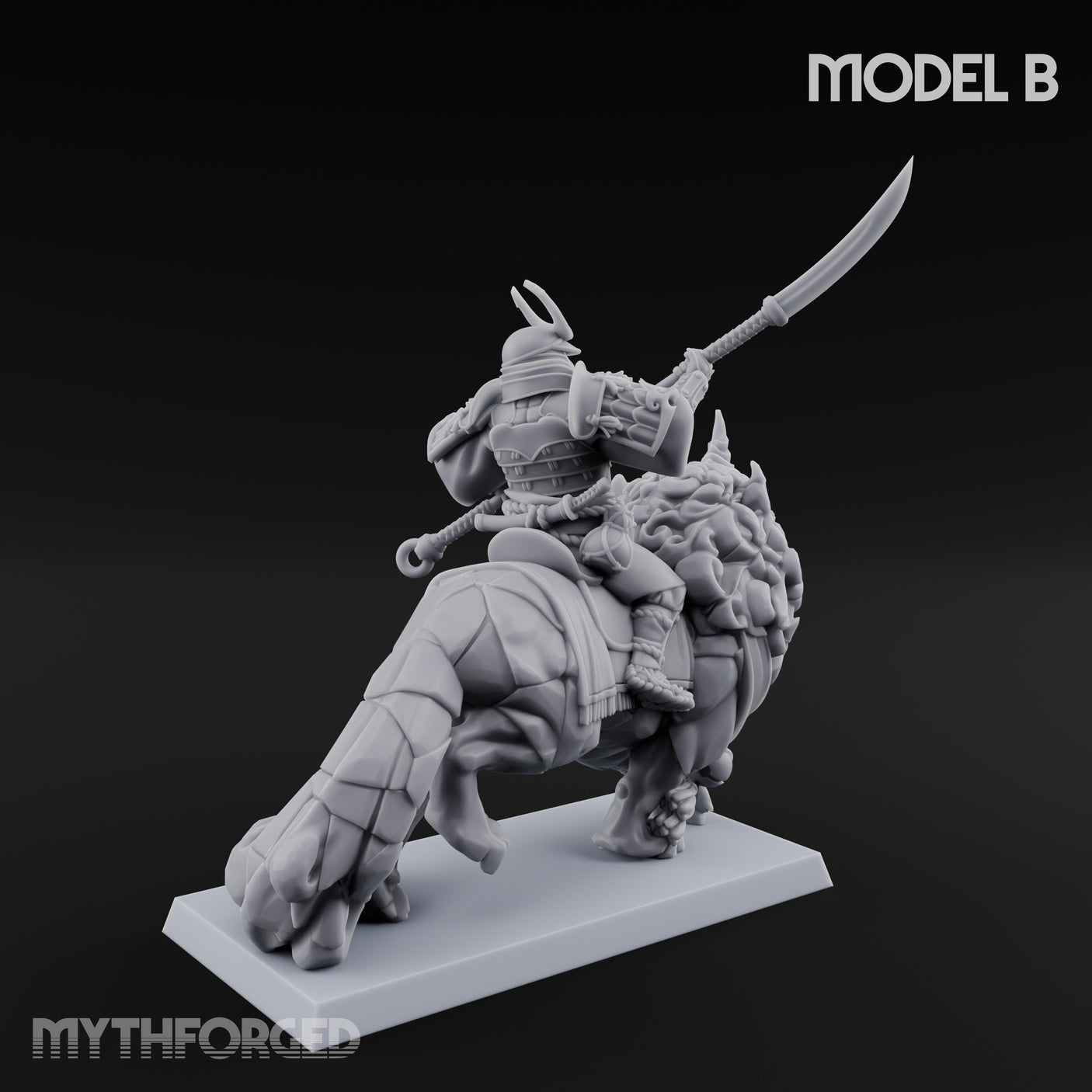 Lion Dog Riding Mounted Thunder Warrior B Miniature for Dungeons and Dragons, Pathfinder or other TTRPGs