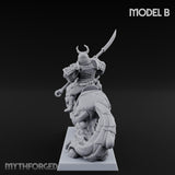Lion Dog Riding Mounted Thunder Warrior B Miniature for Dungeons and Dragons, Pathfinder or other TTRPGs