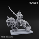 Lion Dog Riding Mounted Thunder Warrior B Miniature for Dungeons and Dragons, Pathfinder or other TTRPGs