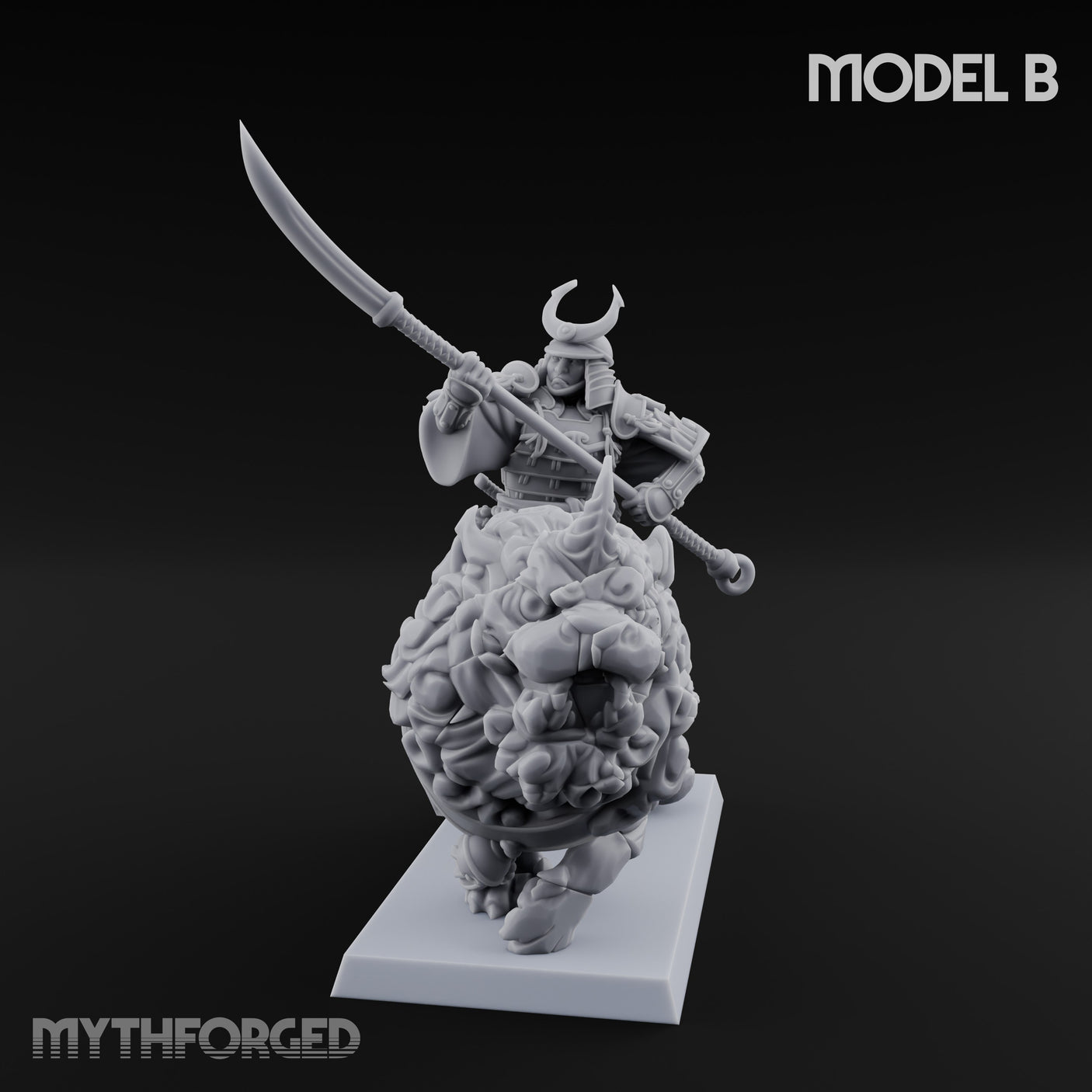 Lion Dog Riding Mounted Thunder Warrior B Miniature for Dungeons and Dragons, Pathfinder or other TTRPGs