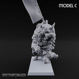 Lion Dog Riding Mounted Thunder Warrior C Miniature for Dungeons and Dragons, Pathfinder or other TTRPGs